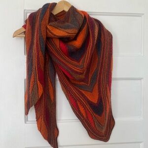 Hand knit cozy soft orange and brown triangle scarf
